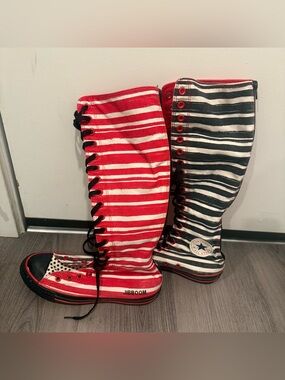 Converse XXHI Black White RED Y2K Custom HIGH TOP Laced Womens Sz 9 Striped